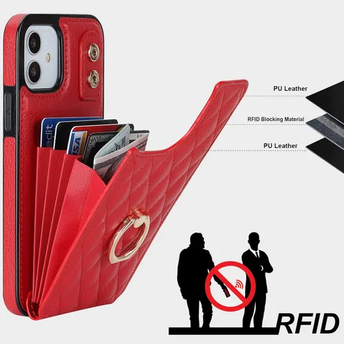 Miniatura 5 de Folosu Funda compatible con iPhone 12 iPhone 12 Pro con soporte para tarjetas, rotación de 360°, soporte de anillo de dedo con función atril, Rojo