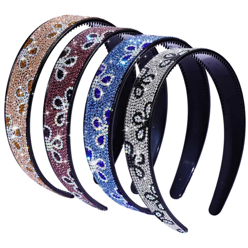 Miniatura 12 de Diademas con pedrería para mujeres y niñas, 4 piezas de diadema brillante de cristal antideslizante, diadema de cabello de pedrería sólida