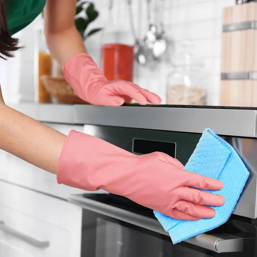 Miniatura 3 de 4 pares de guantes de goma para lavar platos de cocina – Coloridos guantes reutilizables de limpieza del hogar, tareas al aire libre para mujeres