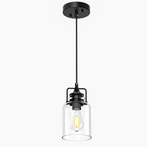 Miniatura 7 de Paquete de 3 Luces Colgantes para Isla de Cocina, Lámpara Colgante Negra Moderna, Luces de Isla de 47 Pulgadas, Cuerda Ajustable, Vidrio