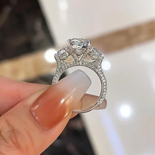 Miniatura 5 de Anillo de promesa de corte radiante para mujer, anillos de compromiso para ella, anillo de plata chapada en oro blanco de 18 quilates