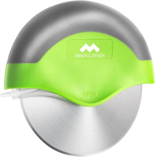 Mindful Design Rueda cortadora de pizza con cubierta protectora de cuchilla, fácil de limpiar y apta para lavavajillas, rebanadora ergonómica de