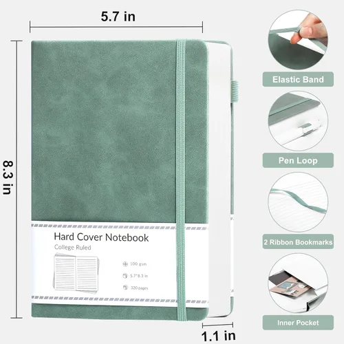 Miniatura 2 de CAGIE Cuaderno rayado, 320 páginas, cuaderno de rayas universitarias, diario grueso de papel de 3.53 oz/yd², diario B5 de tapa dura de cuero