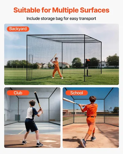 Miniatura 15 de VEVOR Jaula de bateo de béisbol, red profesional de entrenamiento de bateo de béisbol de sóftbol, resistente, resistente, cerrada, de polietileno