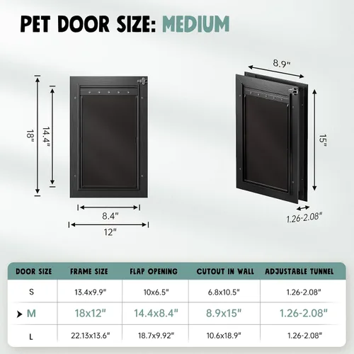Miniatura 7 de Puerta de perro para puerta toda de aluminio con 3 solapas, puerta media para perros, puerta de gato negra, puerta resistente para mascotas