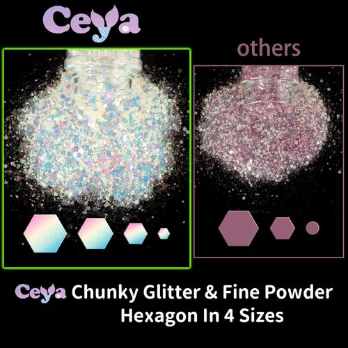 Miniatura 5 de Ceya Brillantina gruesa, 3.3 onzas/3.35 oz azul cielo mezcla de purpurina fina en copos de polvo iridiscente para uñas de resina epoxi, vasos