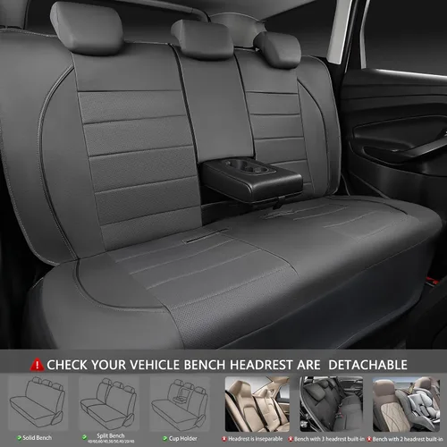 Miniatura 5 de CAR PASS Fundas de Asiento de Automóvil de Cuero Sintético con Ribetes Juego Completo, Fundas de Asiento de Cuero Transpirable Gris para Gris