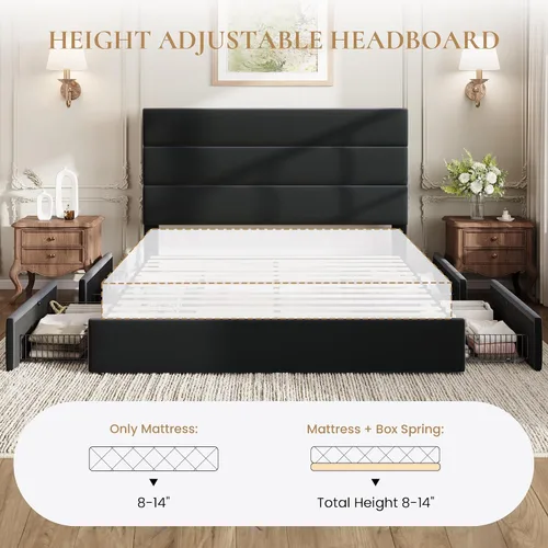 Miniatura 9 de SHA CERLIN Base de cama de plataforma de tamaño matrimonial con 4 cajones de almacenamiento, cabecera tapizada de terciopelo, base de colchón