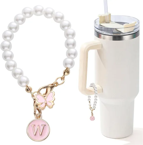 Miniatura 11 de Encanto de letra para Copa Stanley, accesorios de cadena de perlas, encantos de iniciales de Copa Stanley para asa, decoración de botella de agua