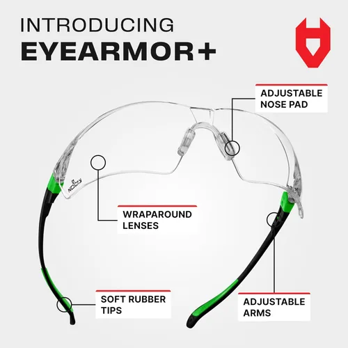 Miniatura 2 de NoCry Gafas de seguridad transparentes para hombres y mujeres con lentes envolventes antivaho y resistentes a los arañazos, patillas ajustables