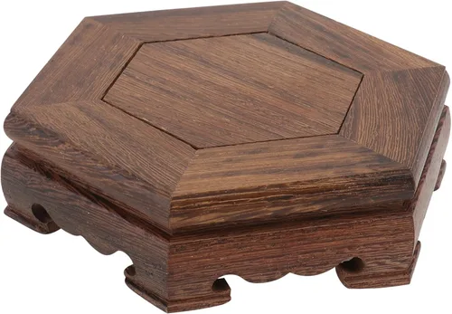 Miniatura 10 de DECHOUS Soporte de exhibición de taburete de madera, soporte hexagonal para plantas de madera, pequeño soporte rústico para flores, pedestal