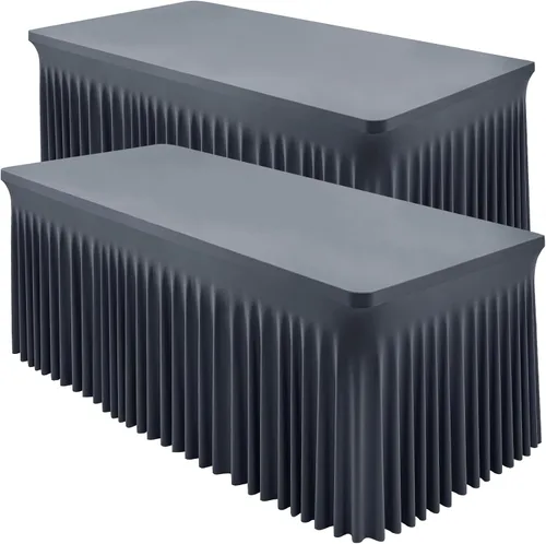 Miniatura 23 de Paquete de 2 manteles color azul bebé para mesa rectangular de 4 pies, manteles de elastano elásticos de 4 pies, falda blanca rectangular para baby