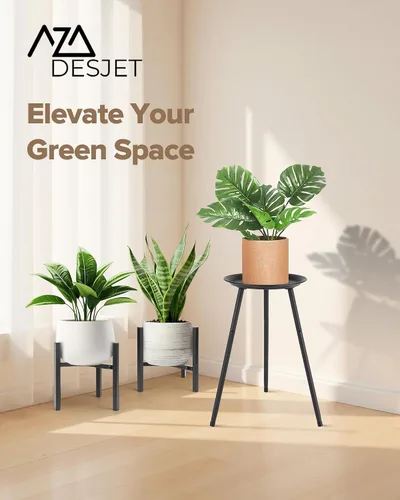 Miniatura 8 de Soporte alto para plantas de interior, soportes de metal para plantas de interior de mediados de siglo, mesa de altura ajustable para macetas