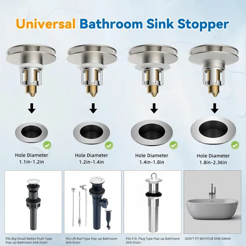 Miniatura 4 de iFealClear Tapón Universal para Lavabo de Baño, Colador de Drenaje Emergente de Metal con Cesta Recoge Pelo, Compatible con 1.1"-2.36" de Lavabo EE.