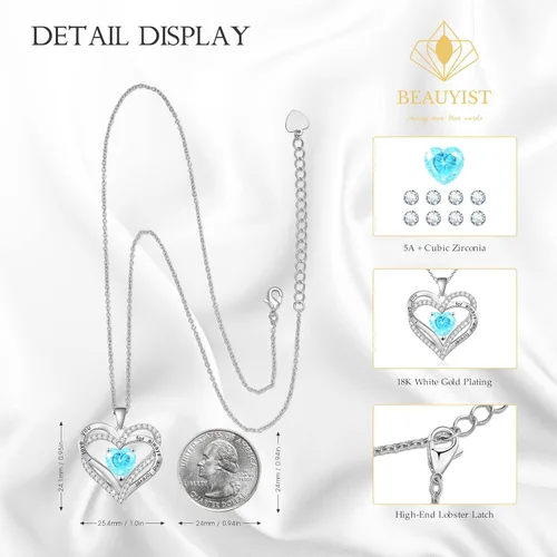 Miniatura 3 de Beauyist Birthstone Necklaces for Women & Girls, Love Heart Pendant Necklace Chains Jewelry Gifts, 5A Zirconia I Love You Necklace, Anniversary