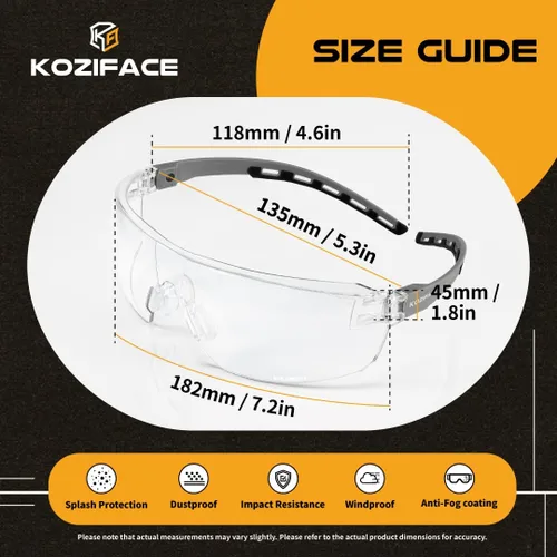 Miniatura 3 de KOZIFACE A18 - Lentes de seguridad para hombres y mujeres, ligeros, color gris y negro, marco ajustable flexible, elegante, protección antivaho