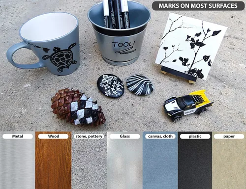 Miniatura 5 de TOOLI-ART Juego de marcadores de pintura acrílica en blanco y negro para pintura de roca, lienzo, tazas, metal, pintura de vidrio, tela, madera