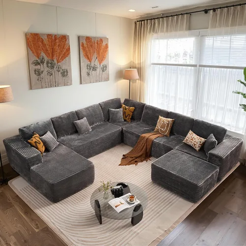Miniatura 30 de ovios Sofá seccional en forma de nube para sala de estar, sofá modular de terciopelo mullido, sin necesidad de montaje, juego de sofás grandes