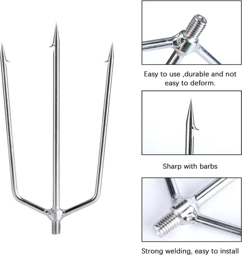 Miniatura 4 de Goture Pescado Lanza Rana Lanza Púas Acero Inoxidable Púas Pesca Arpón Pesca Gig Gaff Tenedor Gancho Tornillo para Rana y Peces Lanza Tenedor