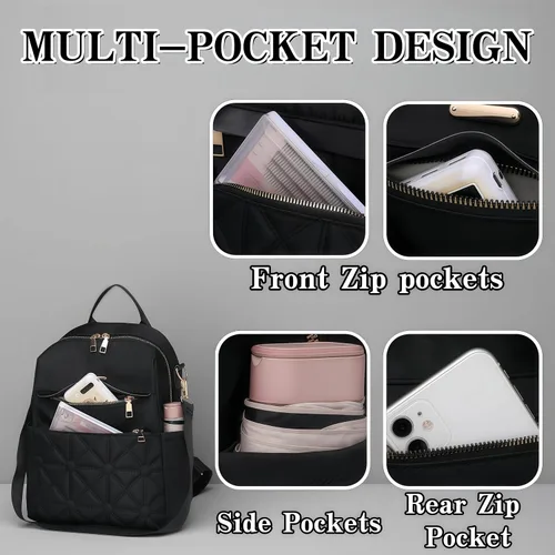 Miniatura 7 de Bolso tipo mochila para mujer, impermeable, Oxford, casual, bolso de mano de moda con múltiples bolsillos para el trabajo, viajes, uso diario (beige)