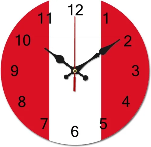 The Flag of Peru - Reloj de pared decorativo patriótico, funciona con pilas, 9 pulgadas, silencioso, sin tictac, números arábigos, decoración