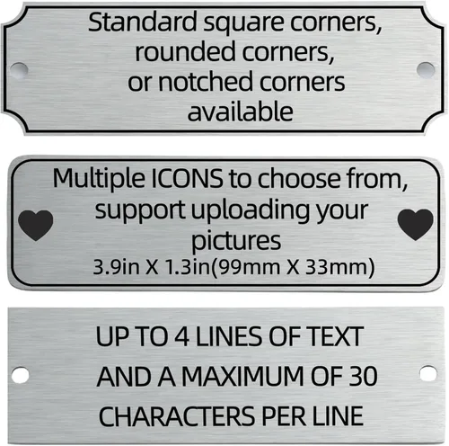 Miniatura 9 de Placa de identificación de metal grabada personalizada, placa de nombre personalizada, placas de grabado láser personalizadas de metal cepillado