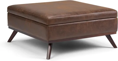 Miniatura 15 de Simpli Home Owen - Mesa auxiliar cuadrada de 91 cm (36 pulgadas) de ancho, otomana de almacenamiento con tapa superior, reposapiés tapizado en cuero