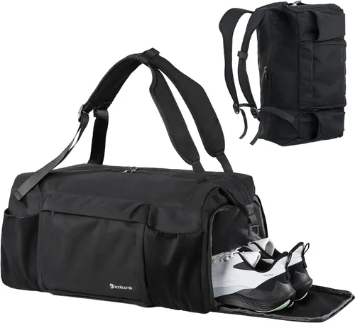Bolsa de gimnasio para hombre con compartimento para zapatos y bolsillo húmedo, bolsa de lona convertible y mochila de gimnasio, bolsas deportivas