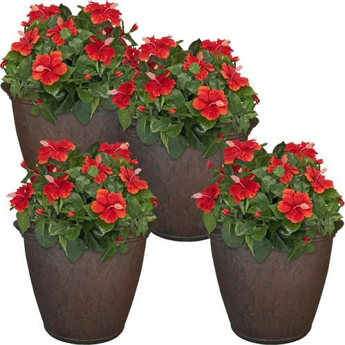 Miniatura 28 de Sunnydaze Anjelica - Maceta grande de plástico para plantas, maceta grande de plástico de doble pared para exteriores con agujeros de drenaje Óxido