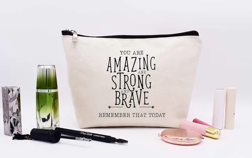 Miniatura 6 de LIBIHUA Bolsa de maquillaje para mujer, bolsa de cosméticos regalos para ella, bolsa de viaje femenina, Beige, 551-you Are Amazing
