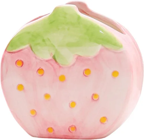 TANG SONG Soporte de cepillo de maquillaje de fresa de cerámica, caja de almacenamiento de cosméticos, soporte para bolígrafos y lápices, Rosa