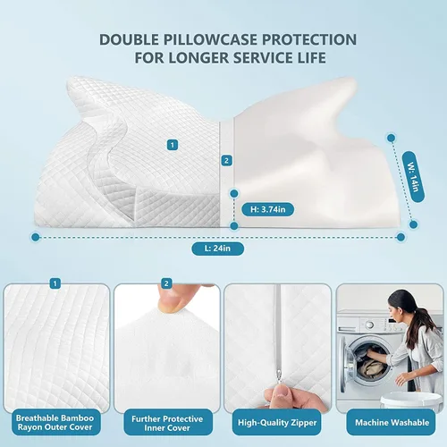 Miniatura 6 de ZAMAT Almohada cervical ajustable de espuma viscoelástica, almohadas de cuello inodoras para aliviar el dolor, almohadas ortopédicas para dormir