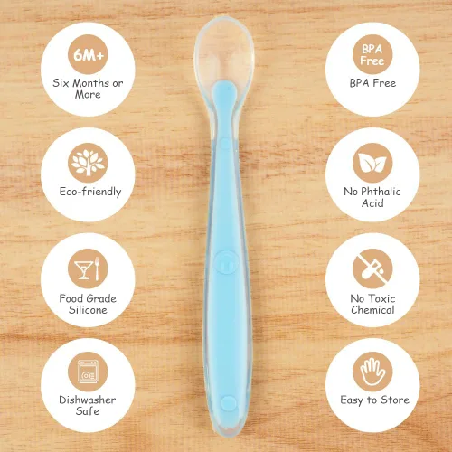 Miniatura 5 de Vicloon Cucharas de silicona para bebés, 5 cucharas de alimentación para entrenamiento de bebés para la primera etapa de 4 meses, suministros