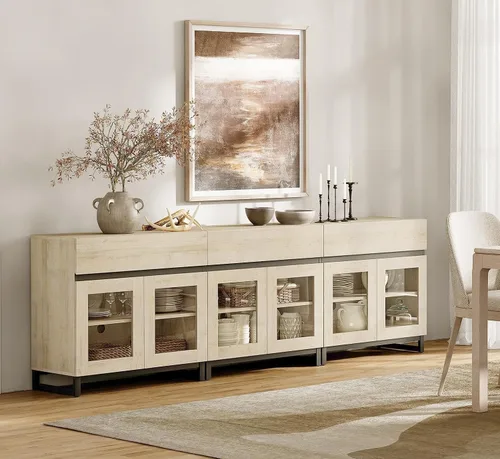 Miniatura 11 de WAMPAT - Gabinetes de aparador con puertas de vidrio, aparador moderno con estante ajustable, gabinete de almacenamiento para barra de café