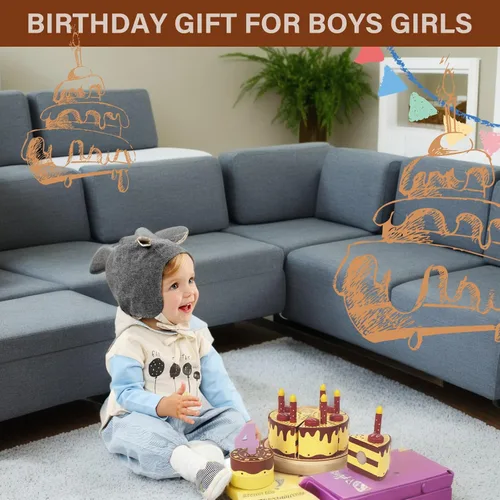 Miniatura 6 de Comida de juego de simulación para niños pequeños de 2 a 5 años, pastel falso de cumpleaños de madera con velas y números, fiesta de té, juguetes