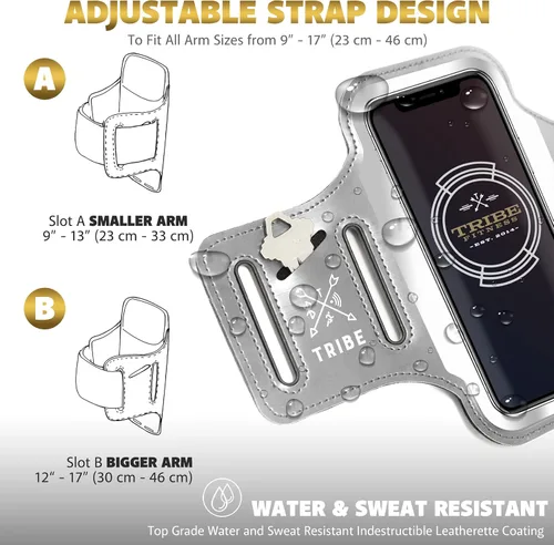 Miniatura 5 de TRIBE Brazalete porta teléfono para correr. Brazaletes deportivos para teléfonos celulares iPhone y Galaxy para mujeres, hombres, corredores, Gris