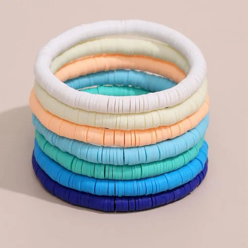 Miniatura 3 de Caiyao Juego de pulseras apilables de arcilla polimérica bohemia hechas a mano con cuentas de arcilla polimérica colorida y elástica ajustable