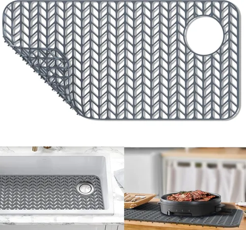 GUUKIN Protectores de fregadero para fregadero de cocina, 28.6 x 14.5 pulgadas, rejilla de silicona para la parte inferior del fregadero de