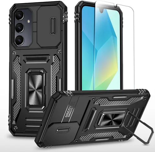 Miniatura 37 de SunStory Funda compatible con Samsung Galaxy A17 5G con protector de pantalla HD, cubierta de cámara deslizante y soporte de anillo giratorio, a