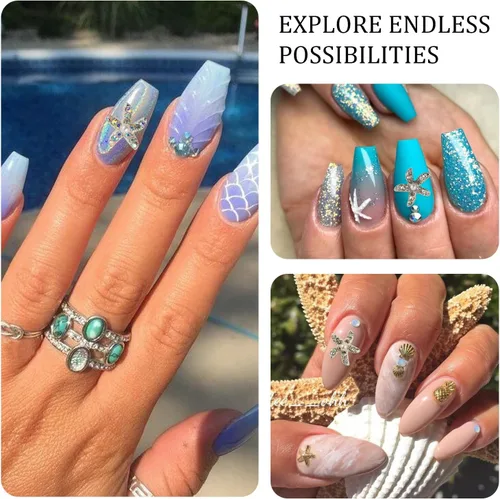 Miniatura 4 de 30 dijes de uñas de estrella de mar de aleación 3D, diamantes de imitación de uñas de 6 colores AB brillantes cristales diamantes, joyería de uñas