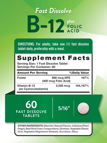 Miniatura 2 de Nature's Truth Vitamina B12 60 tabletas de disolución rápida 2500 mcg con ácido fólico Vegano, sin OMG y sin gluten