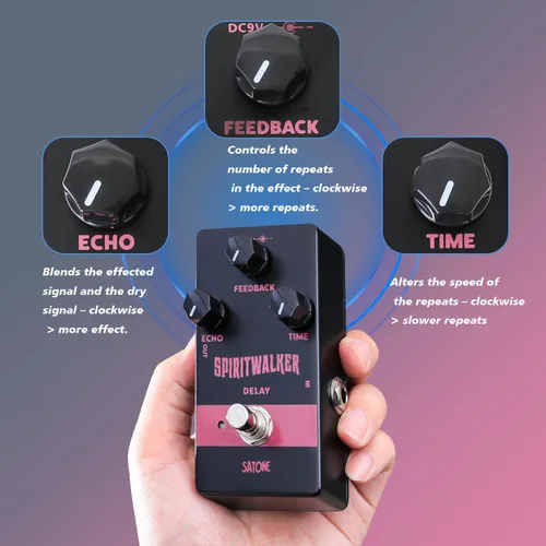 Miniatura 5 de Satone Pedal de guitarra retardada, Spritwalker Pedal de efecto de guitarra eléctrica Delay DC 9V Mini Pedal de retardo analógico True Bypass