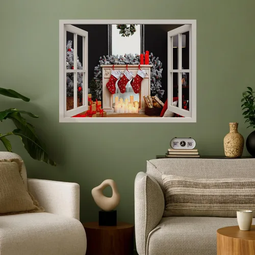 Miniatura 11 de wall26 Adhesivo de Pared Papá Noel Llevando Regalos Ventana Abierta Mural, No Se Despega y No Se Pega, Papel Tapiz No Tejido Decorativo
