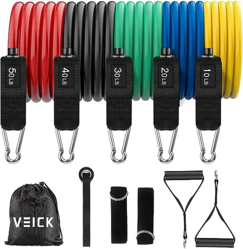 VEICK Bandas de resistencia, bandas de ejercicio, bandas de entrenamiento, bandas de resistencia para entrenar con asas para hombres y mujeres,