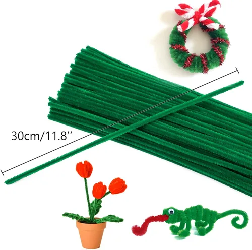 Miniatura 2 de 100 piezas de limpiadores de tuberías para manualidades navideñas verde oscuro, limpiadores de tuberías a granel 0.23"X12" tallos de chenilla