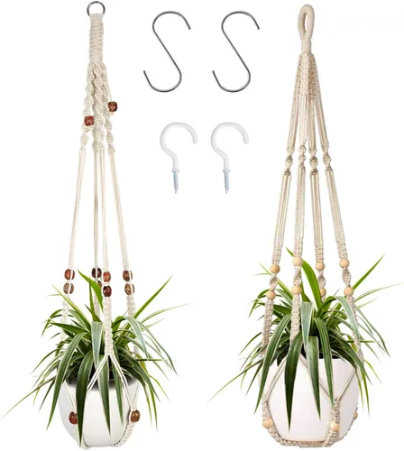 Miniatura 19 de Augshy Colgador de plantas de macramé, 2 piezas de soporte colgante para plantas con extensor, colgadores de plantas para decoración de interiores