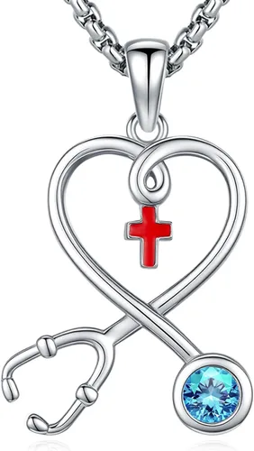 Miniatura 8 de Collar de alas de ángel de plata de ley 925, ángel de la guarda, enfermera RN caduceo, dije de ángel de cristal, joyería de regalo para mujer
