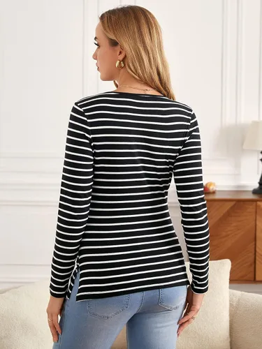 Miniatura 2 de Floerns Camiseta casual de manga larga con estampado de rayas para mujer