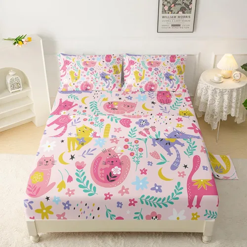 Miniatura 12 de QOOMO Sábanas Kawaii de Conejo para Niños Tamaño Twin, Juego de Sábanas de Cama Kawaii Bunny con Bolsillo Profundo de 16", Juego de Sábanas