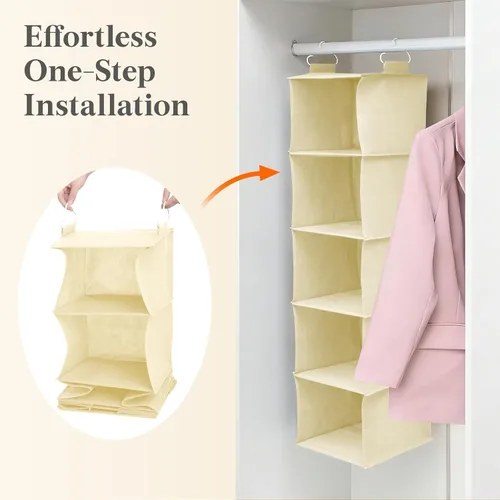 Miniatura 6 de Lifewit Organizador de armario colgante de 5 niveles y almacenamiento para estantes, estante de ropa plegable con 2 ganchos resistentes